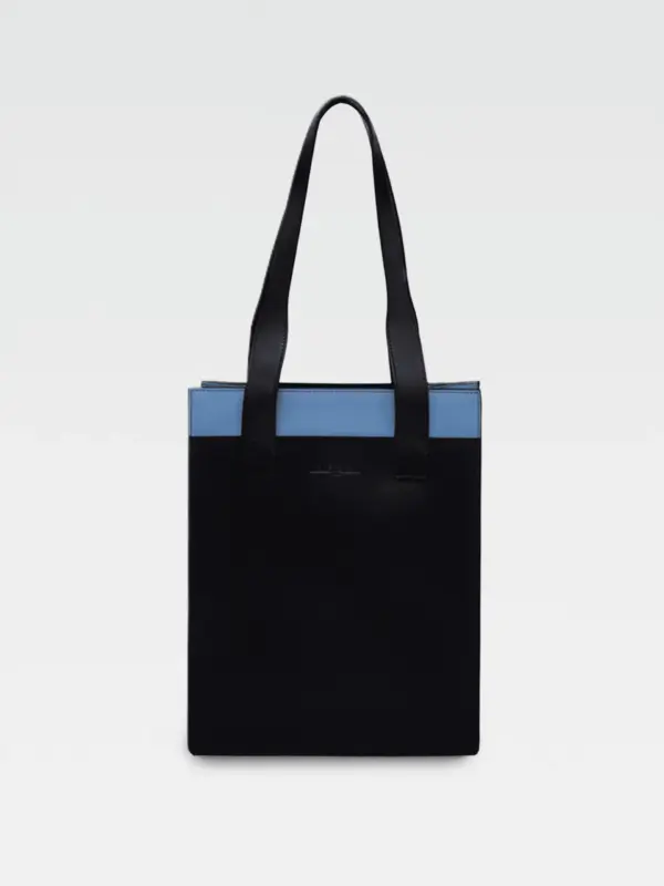 Borsa Colonna Verticale in Pelle Ciano