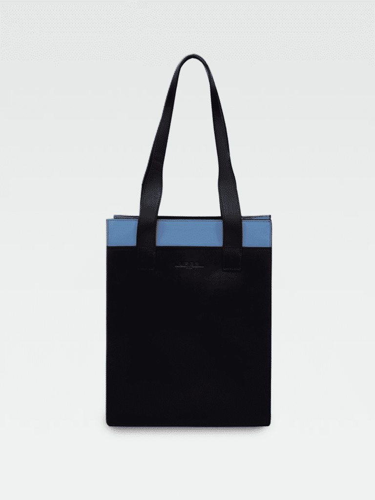 Borsa Colonna Verticale in Pelle Ciano