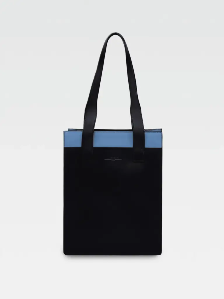 Borsa Colonna Verticale in Pelle Ciano