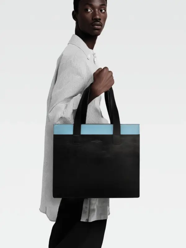Borsa Colonna Orizzontale in Pelle Ciano