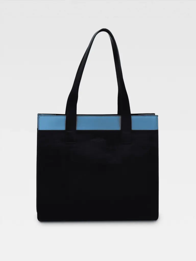 Borsa Colonna Orizzontale in Pelle Ciano