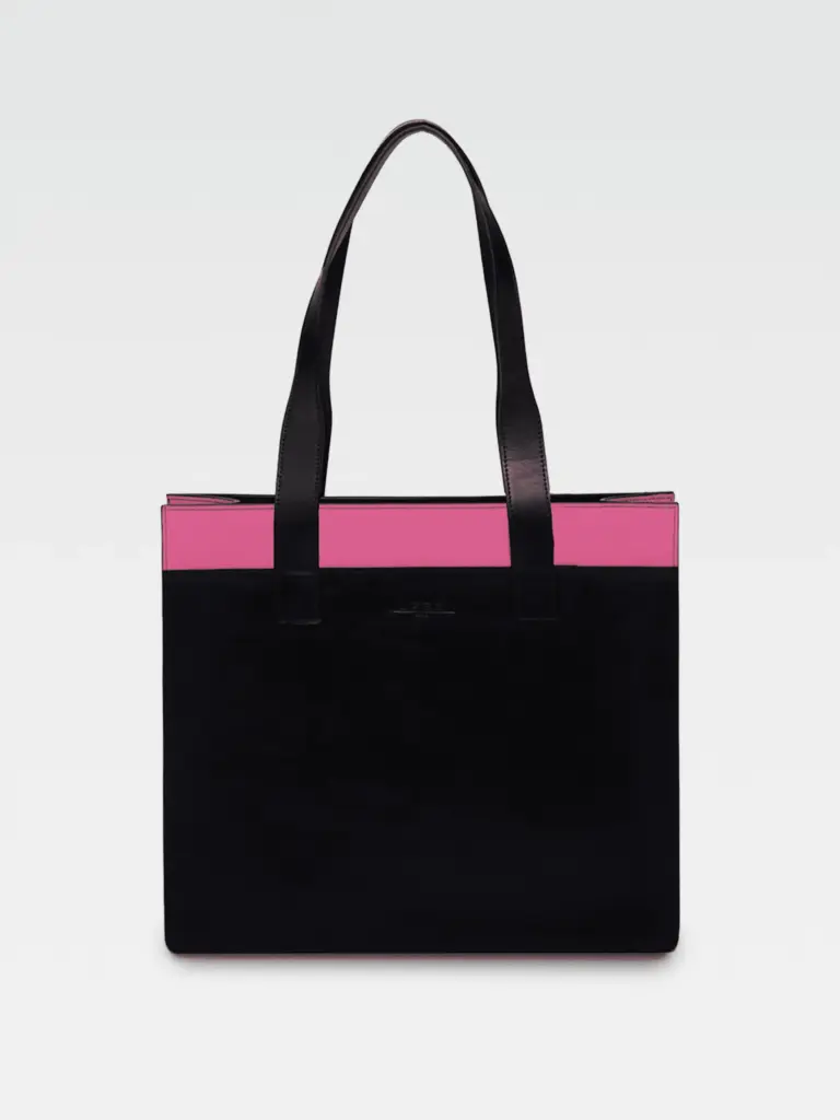 Borsa Colonna Orizzontale in Pelle Fucsia