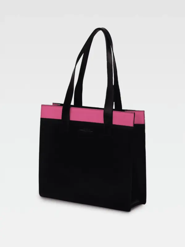 Borsa Colonna Orizzontale in Pelle Fucsia