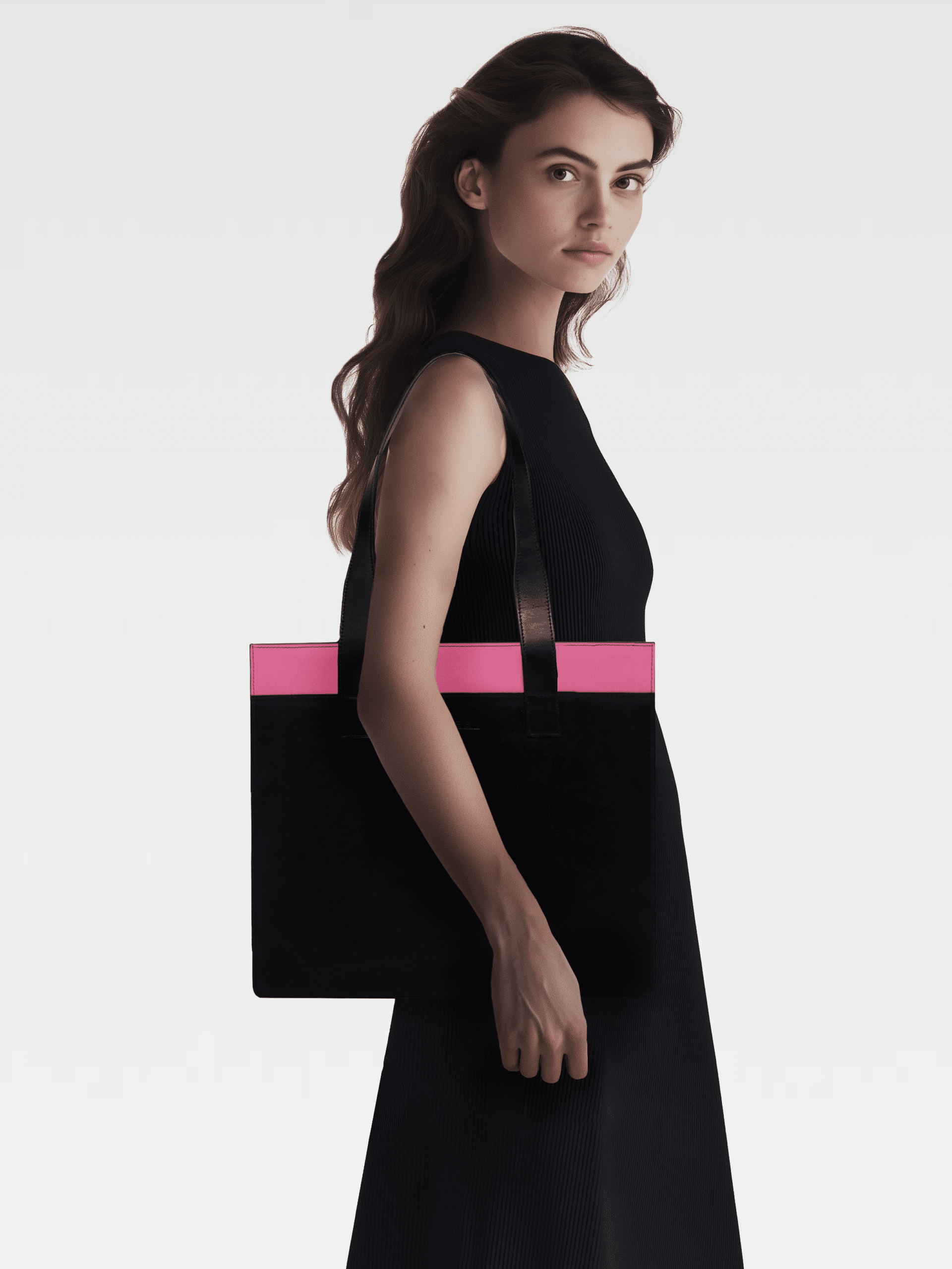 Borsa Colonna Orizzontale in Pelle Fucsia