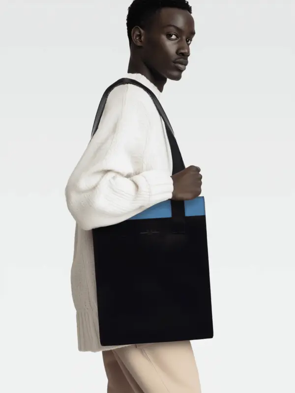 Borsa Colonna Verticale in Pelle Ciano