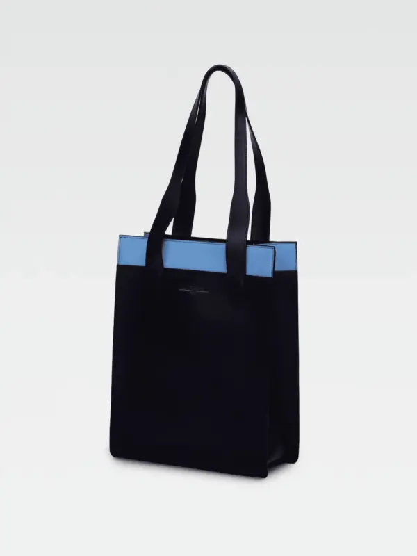 Borsa Colonna Verticale in Pelle Ciano