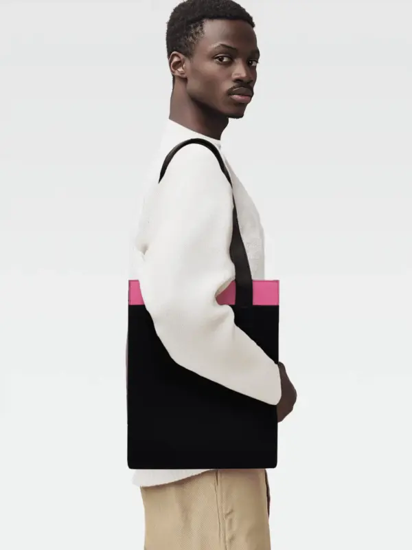 Borsa Colonna Verticale in Vera Pelle Fucsia