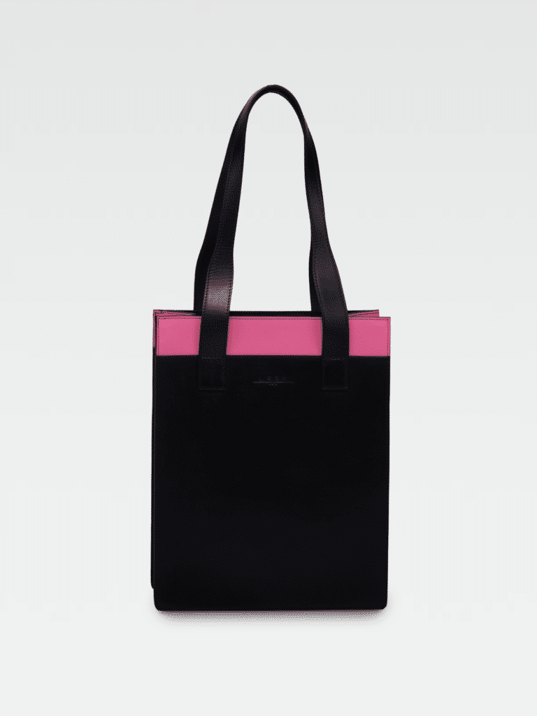 Borsa Colonna Verticale in Vera Pelle Fucsia
