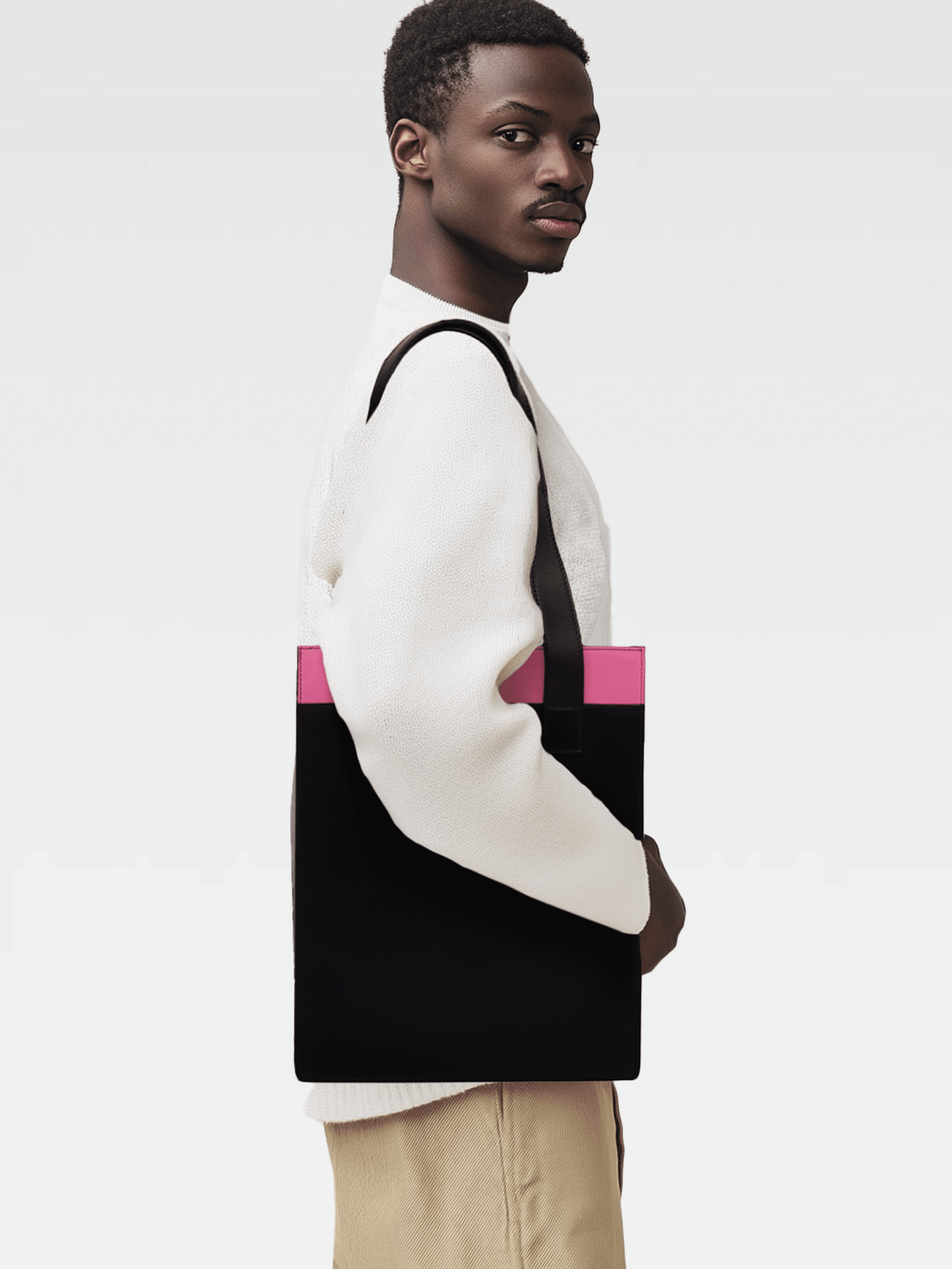 Borsa Colonna Verticale in Vera Pelle Fucsia