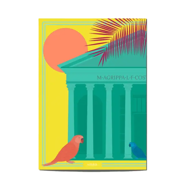 Illustrazione grafica del Pantheon di Roma con dettagli stilizzati