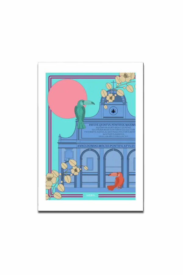 Immagine stilizzata del Fontanone del Gianicolo con dettagli artistici